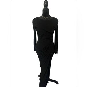 Badgley Mischka Black Ruched Long Sleeve Gown- sz 6